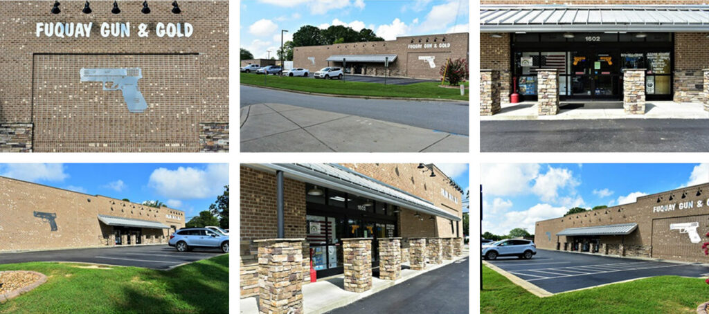 grid of images showing different views of the Fuquay brick and mortar store