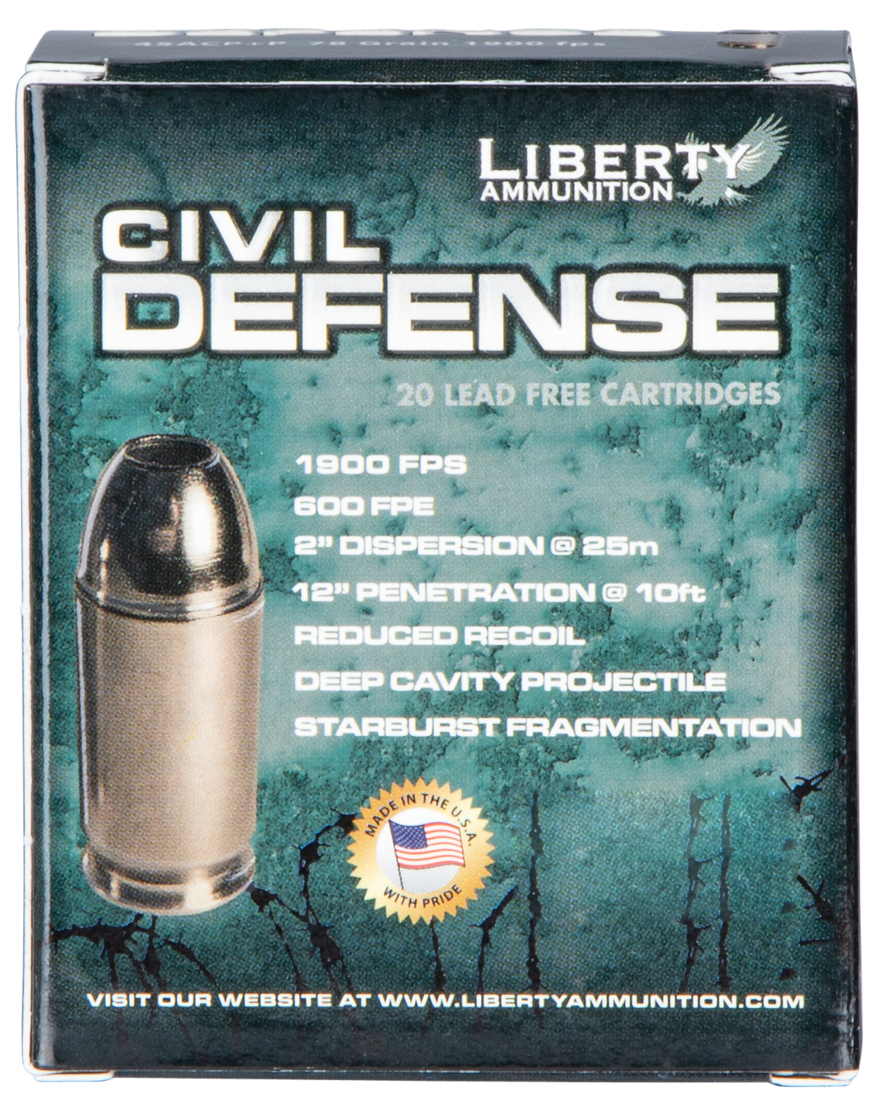 Liberty Civil Defense 45 ACP 78gr LFHP LA-CD-45-013 - Image 2