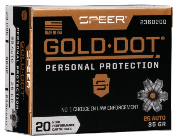Speer Gold Dot 25 ACP Ammo 35gr JHP 20ct 23602GD