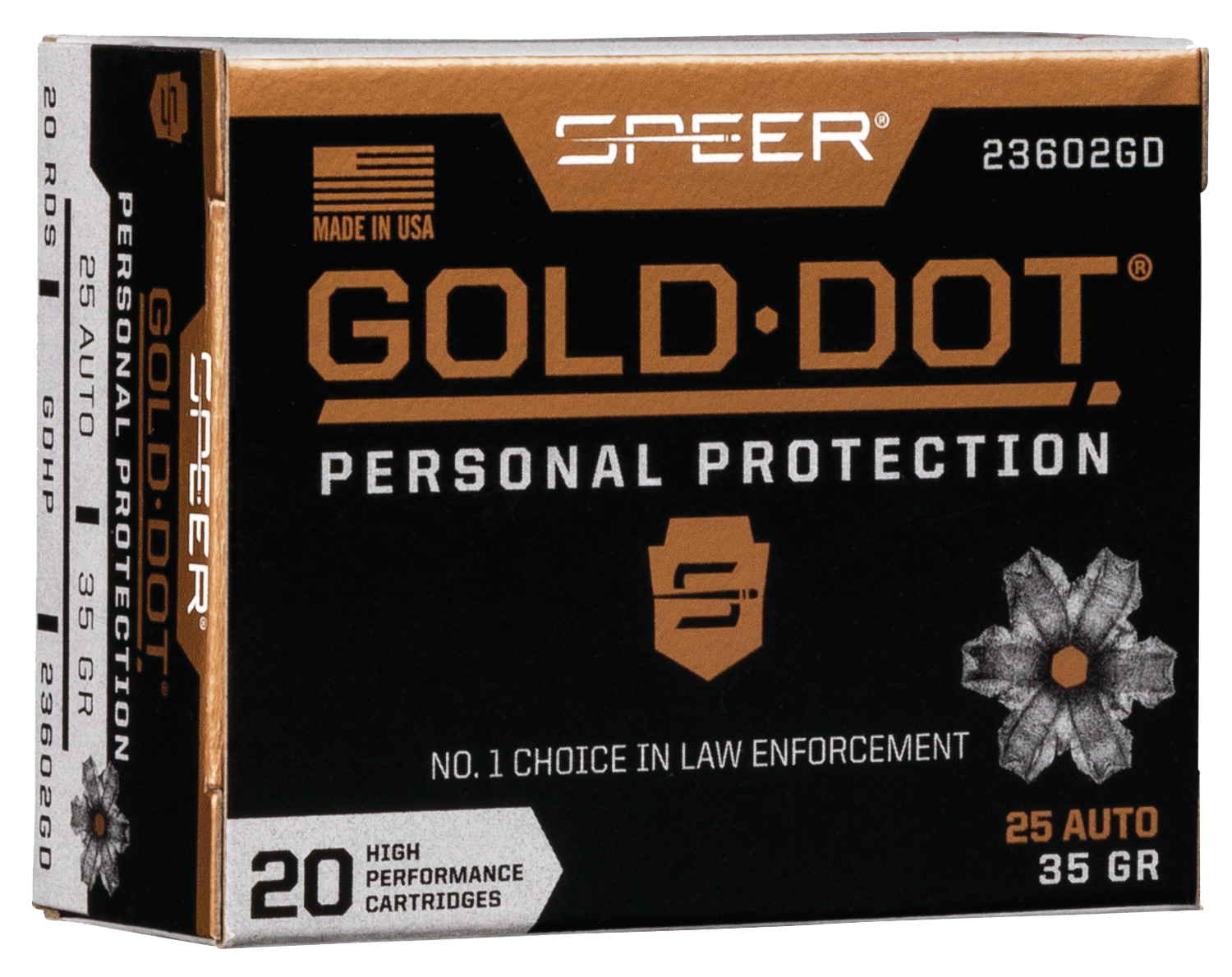 Speer Gold Dot 25 ACP Ammo 35gr JHP 20ct 23602GD - Image 1