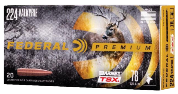 Federal Premium 224 Valkyrie Ammo 78gr Barnes TSX 20ct P224VLKBTSX1
