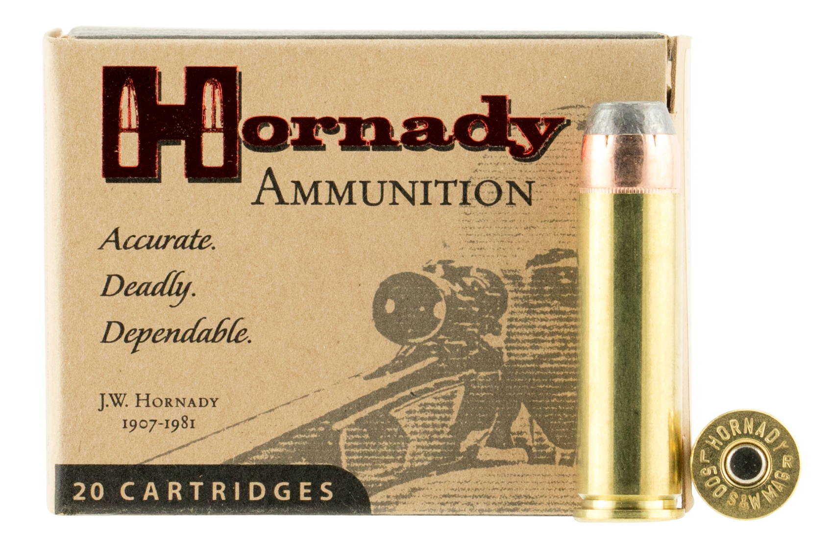 Hornady Custom 500 S&W Magnum Ammo 500gr Flat Point XTP 20ct 9252 - Image 1