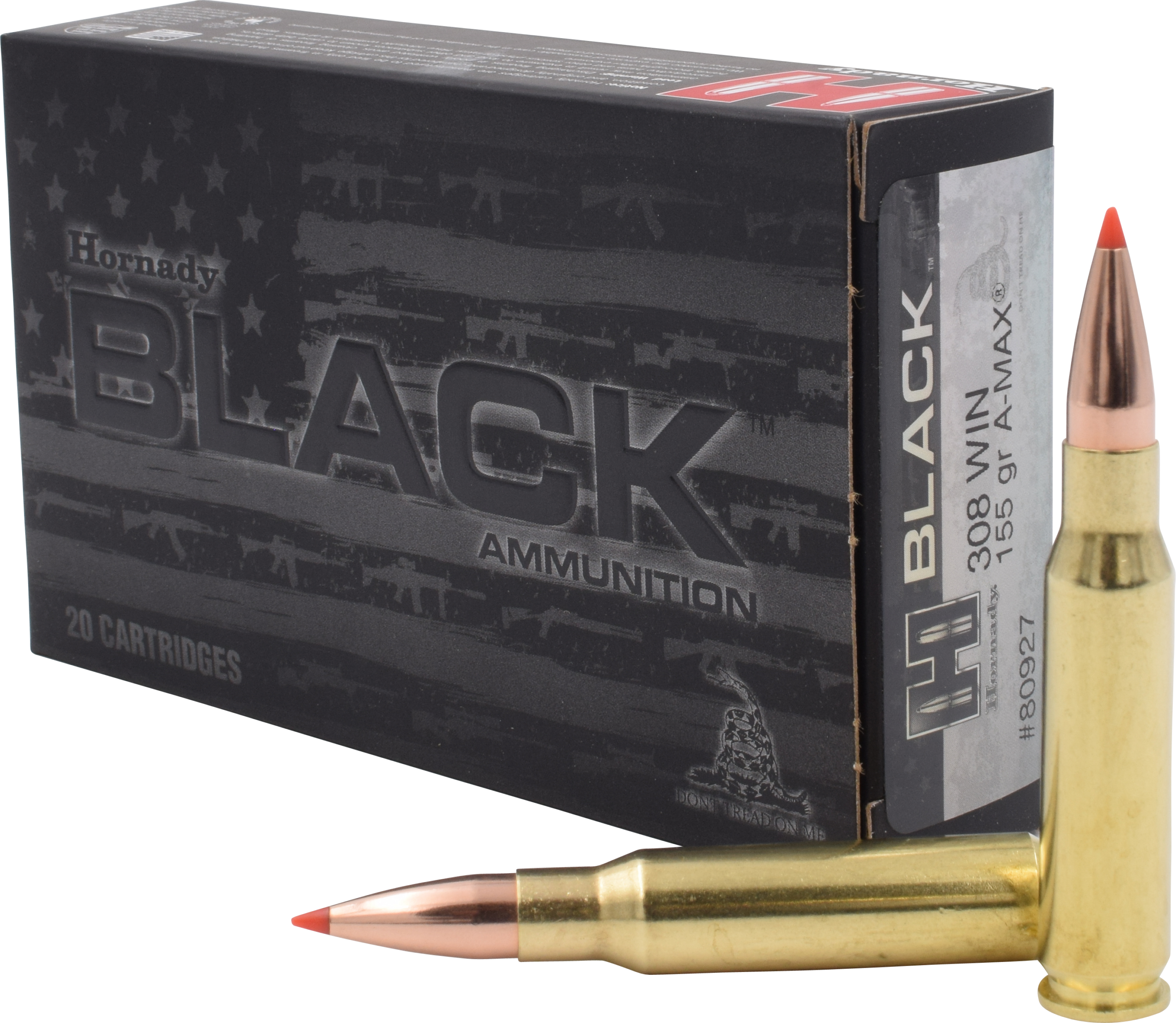 Hornady Black 308 Win Ammo 155gr A-MAX 20ct 80927 - Image 1