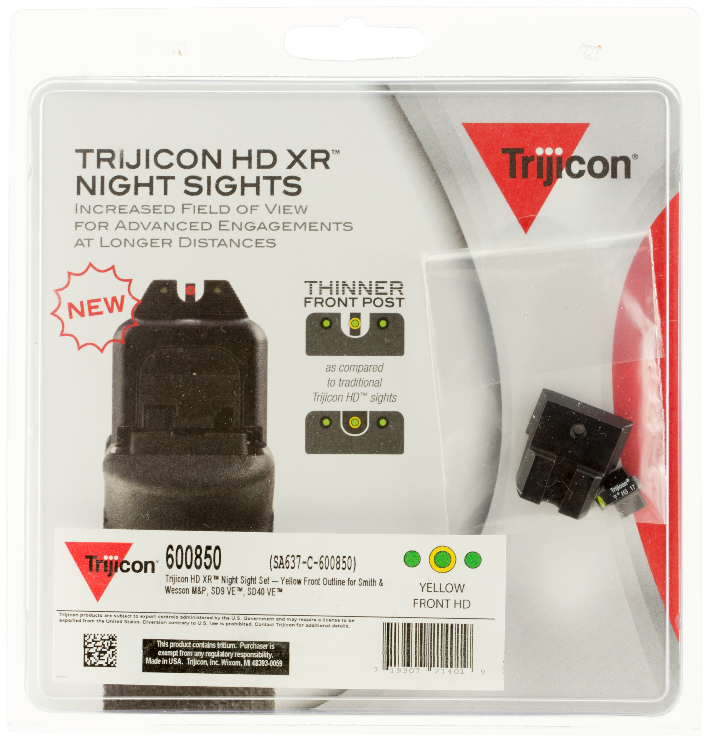 Trijicon HD XR Yellow Front Night Sights for S&W M&P, SD9, SD40 (Excluding M&P Shield, CORE Series) 600850 - Image 1