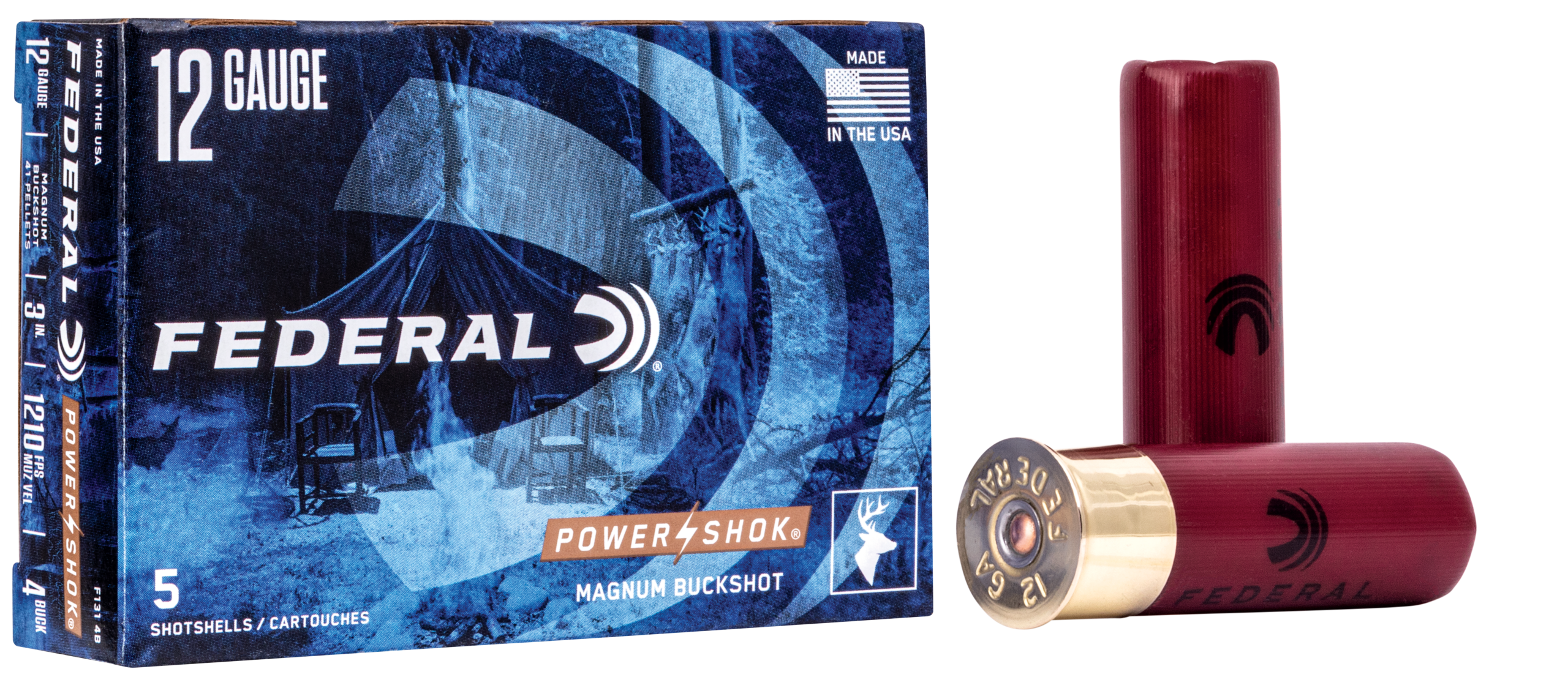 Federal 12 GA Power Shok #4 Buck 3" F131 4B - Image 1