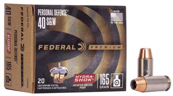 Federal Personal Defense Hydra-Shok 40 S&W Ammo 165gr JHP 20ct P40HS3