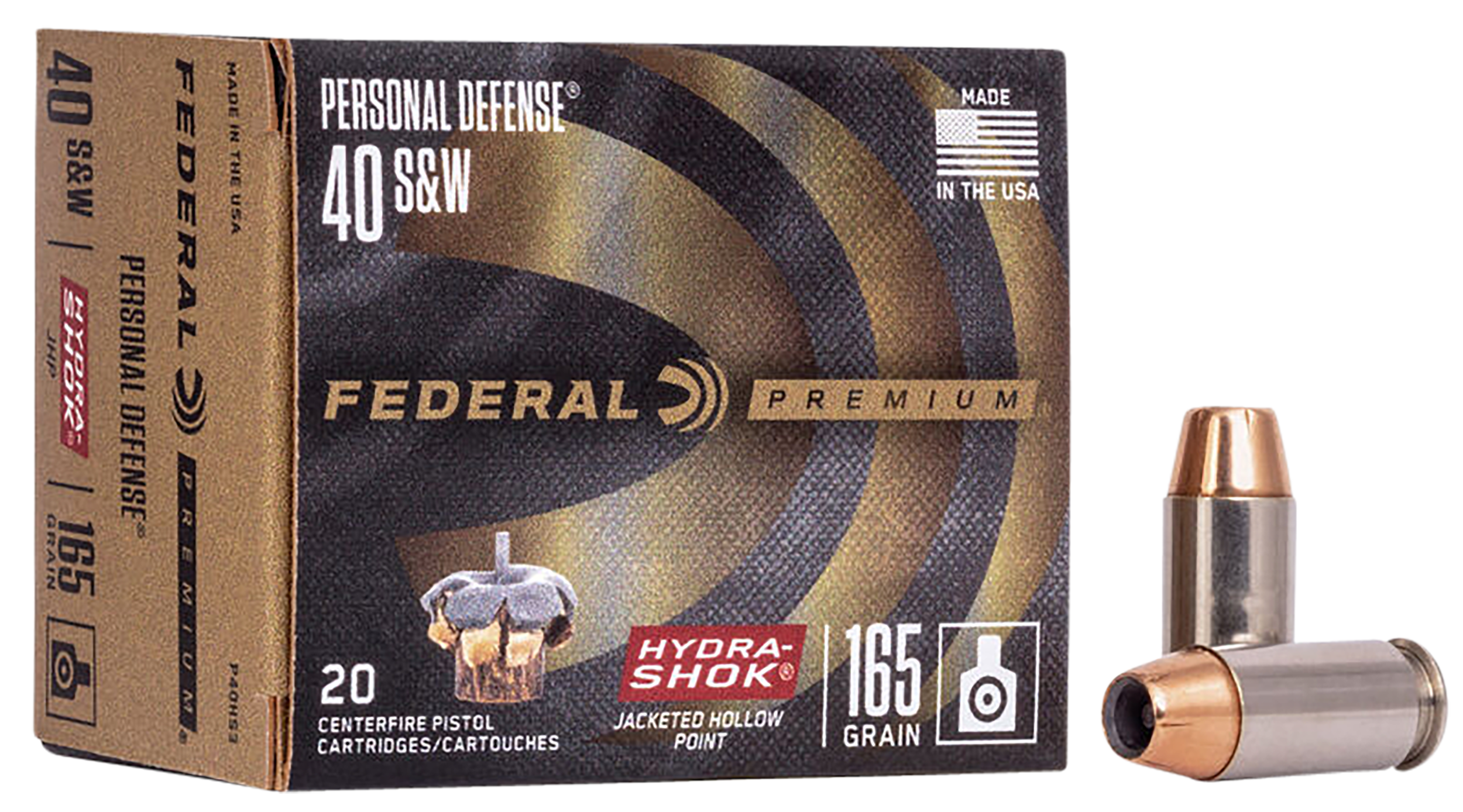 Federal Personal Defense Hydra-Shok 40 S&W Ammo 165gr JHP 20ct P40HS3 - Image 1