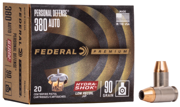 Federal Personal Defense Hydra-Shok Low Recoil 380 ACP 90gr JHP 20ct PD380HS1 H