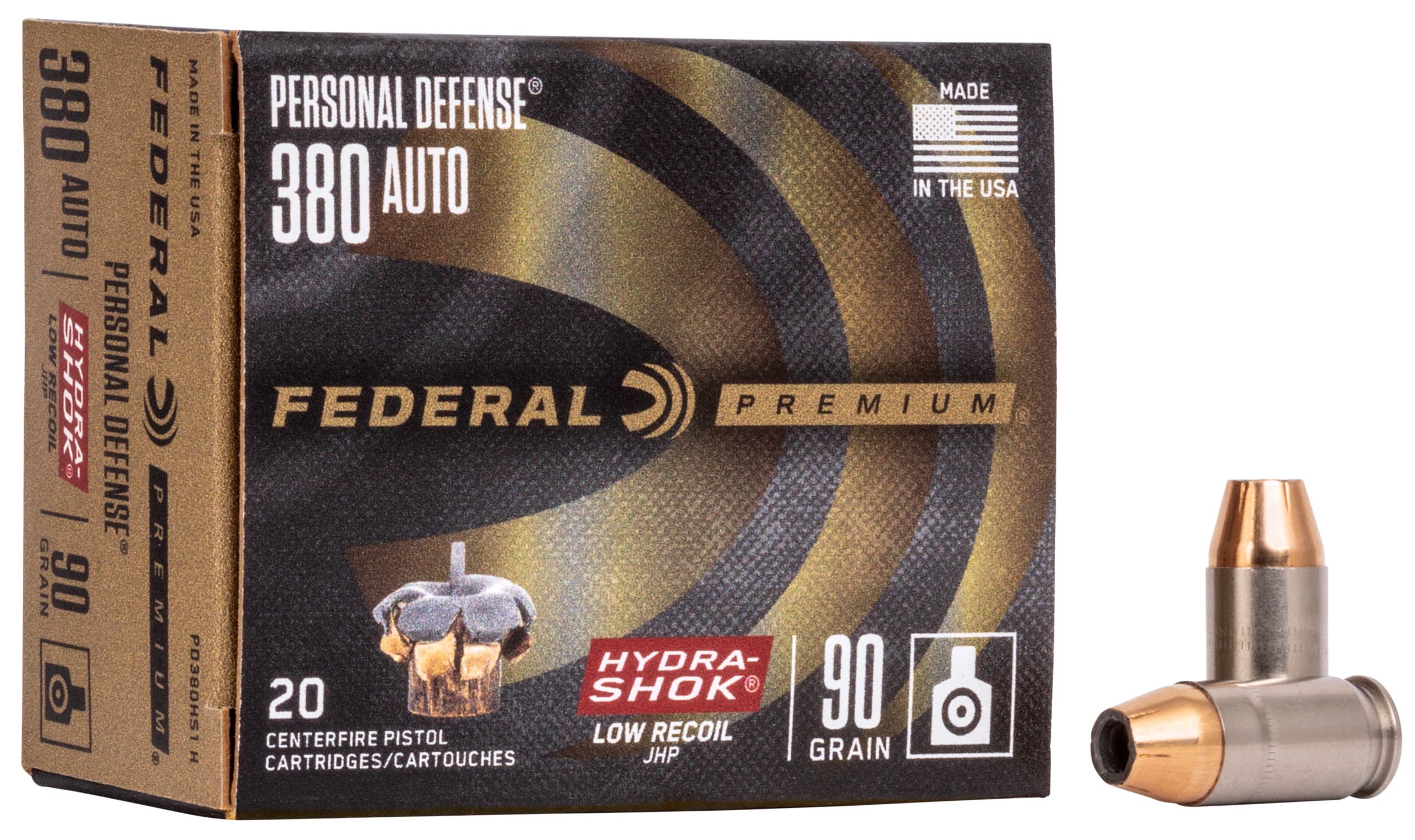 Federal Personal Defense Hydra-Shok Low Recoil 380 ACP 90gr JHP 20ct PD380HS1 H - Image 1