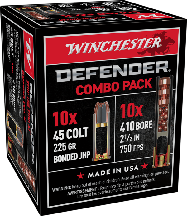 Winchester 410 GA & 45 Colt Defender JHP/3 Discs 12 BB 2.5" S41045PD