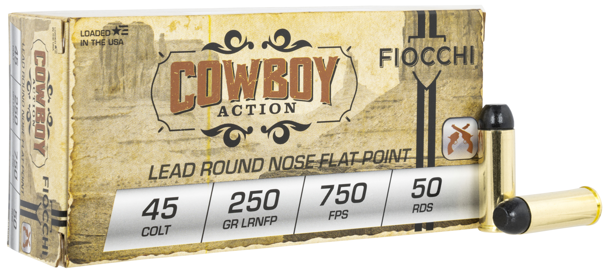 Fiocchi Cowboy Action 45 Colt Ammo 250gr LRN-FP 50ct 45LCCA - Image 1
