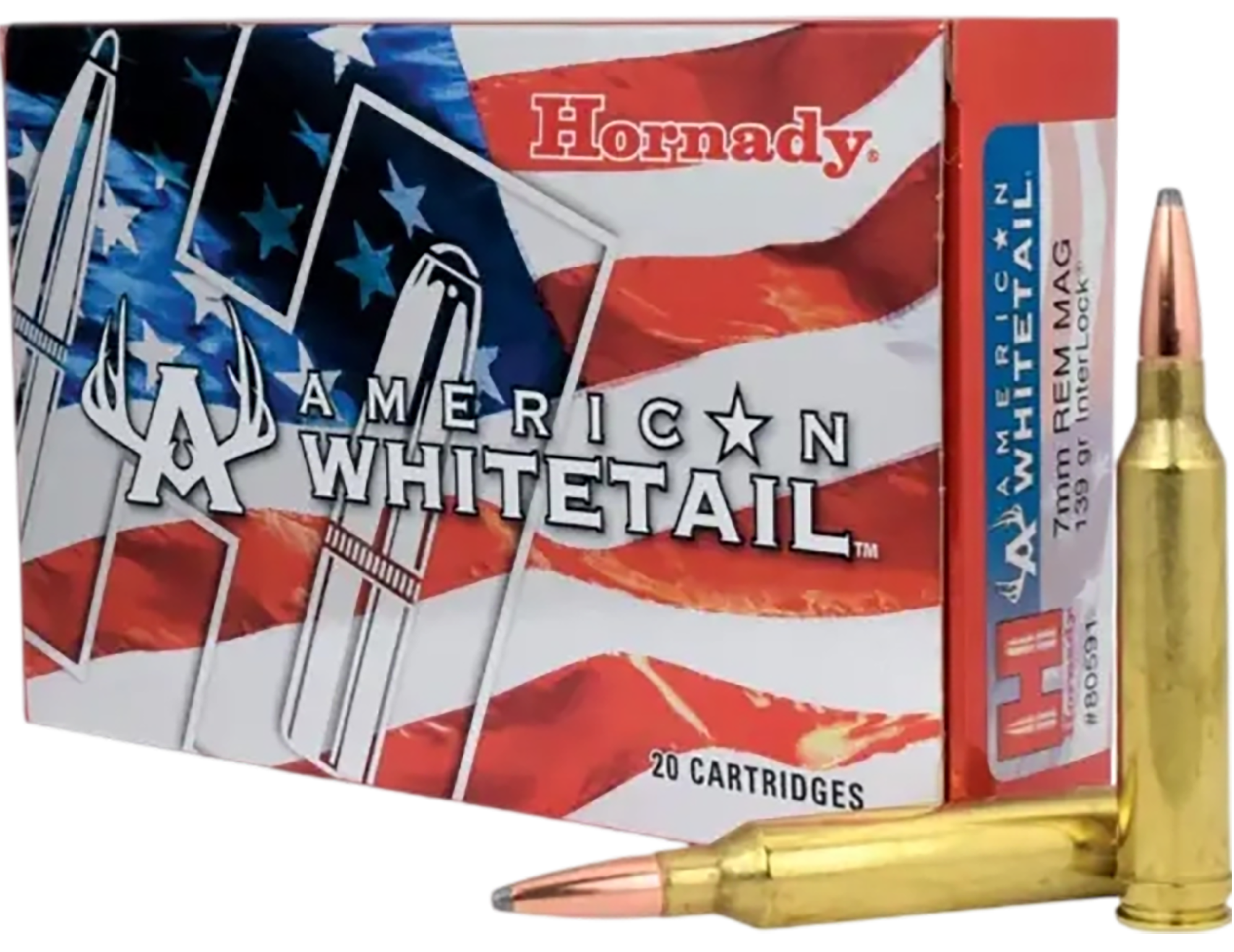 Hornady American Whitetail 7mm Rem Mag Ammo 139gr InterLock SP 20ct 80591 - Image 1