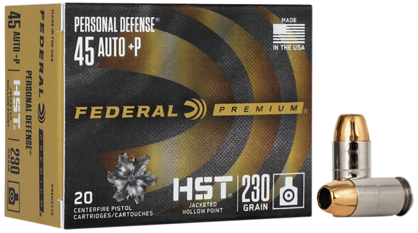 Federal Personal Defense HST 45 ACP +P Ammo 230gr JHP 20ct P45HST1S