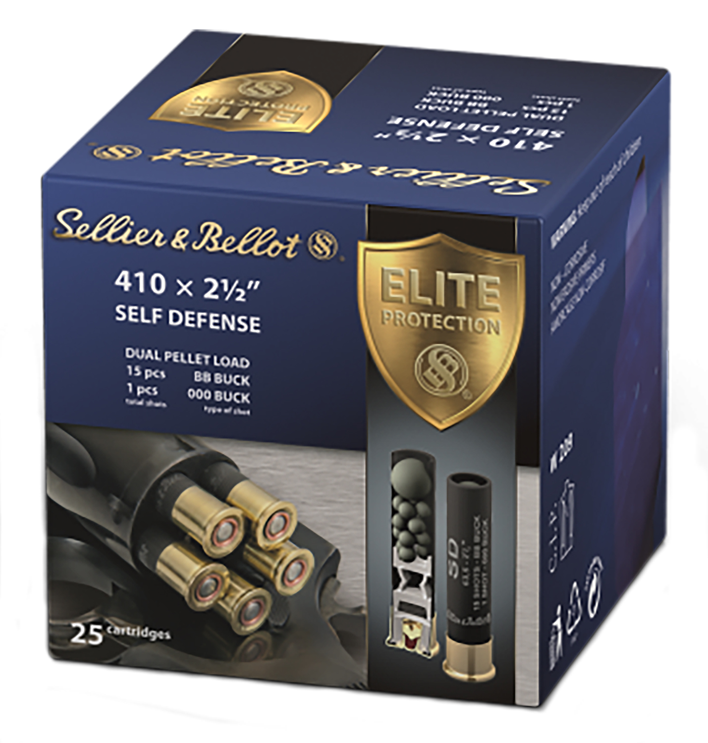 S&B Self Defense 2-1/2" 410 Ammo Dual Pellet Load 25ct SB410SDA - Image 1