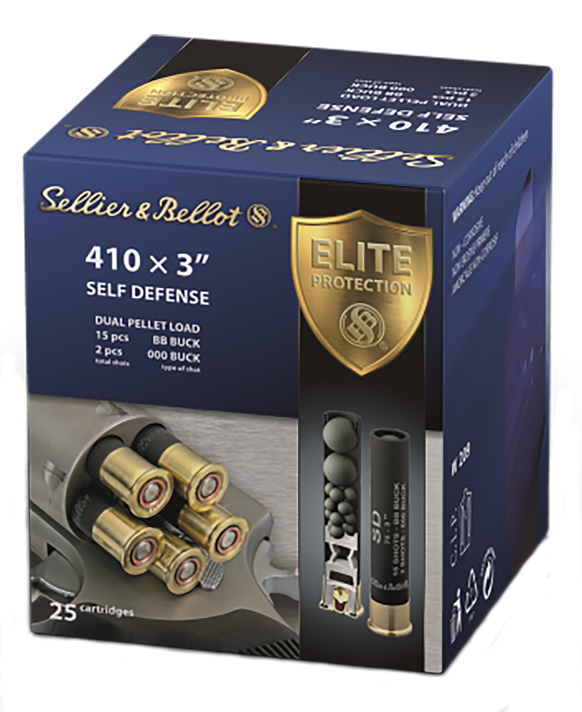 S&B Self Defense 3" 410 Ammo Dual Pellet Load 25ct SB410SDB - Image 1