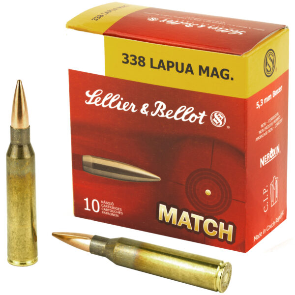 S&B 338 Lapua Magnum Ammo 250gr HPBT 10ct SB338LMA