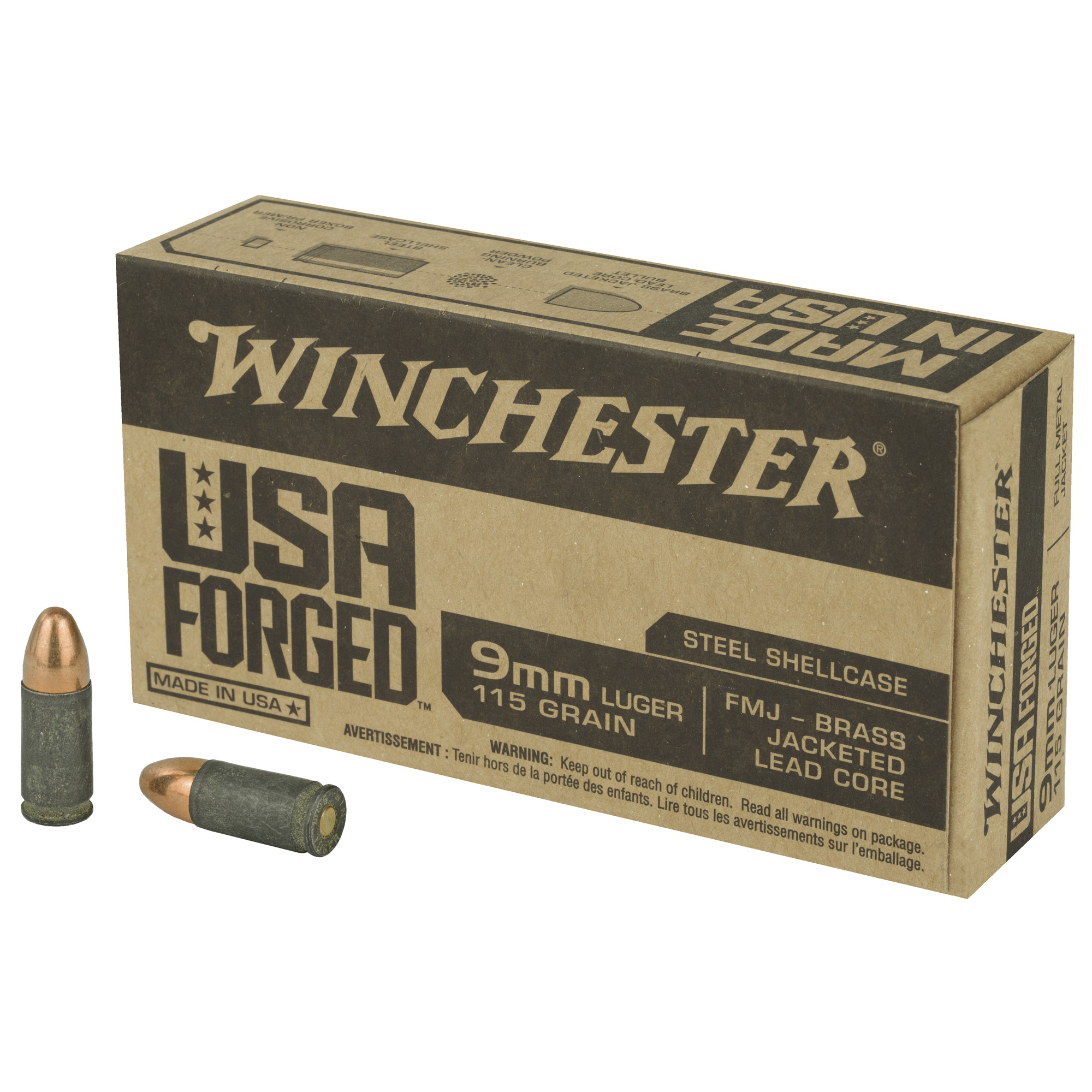 Winchester USA Forged 9mm Ammo 115gr FMJ 50ct WIN9SV - Image 1