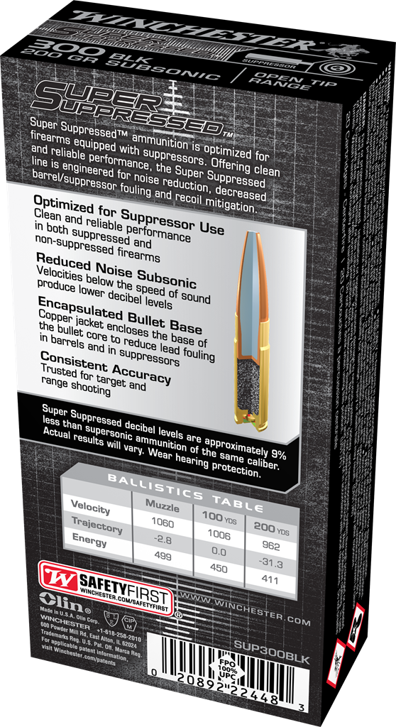 Winchester Super Suppressed 300 BLK 200gr OTR SUP300BLK